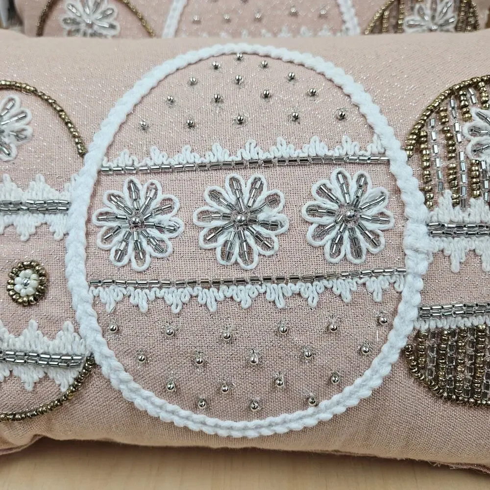 2 Bunny Boulevard Pastel Pink Easter Egg 14in Beaded Toss Pillows Easter Pink